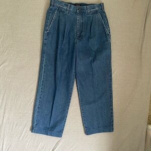 Relaxed Blue High-Waisted Cropped Jeans